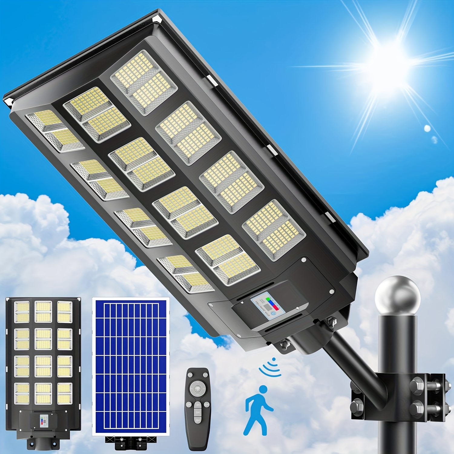 

1pack Solar Street Light 2400w Outdoor Waterproof, Solar Outdoor Led Street Light 120000 Lumens 7000k Dusk To Dawn, Led Wide Angle Lamp With Motion Sensor, For Parking Lot, Yard