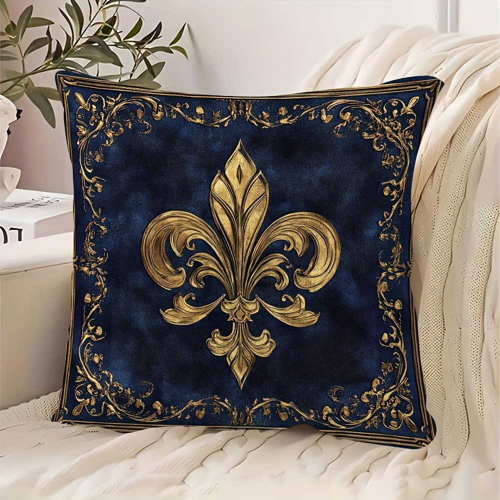 TEMU 1pc Luxury Floral, Golden And Dark , Pattern Throw Pillow Cover, Zipper Closure, Single-sided Print, 18x18 Inches, Short Plush Cushion Cover,