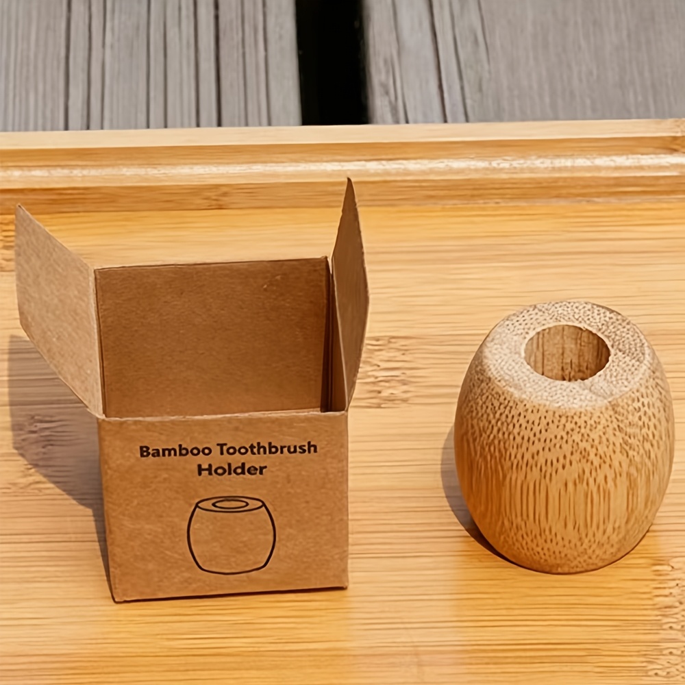Image of 1pc Bamboo Toothbrush Holder, Wooden Toothbrush Bathroom Stand, Toothbrush Tool Containers, Rustic Wooden Holder For Makeup Brush Pen