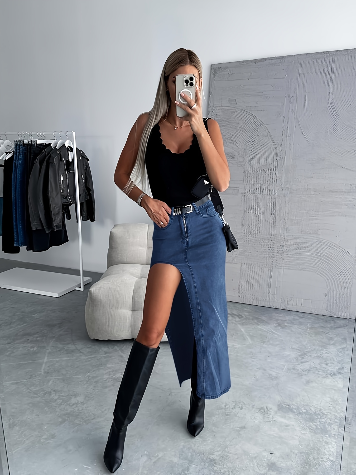 womens denim skirt split zip jean skirt - Temu