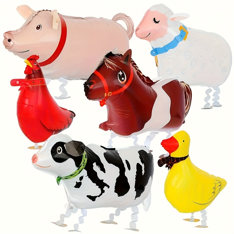 Image of 6 Cute Walking Farm-themed Animal Balloons: Chicken, Duck, Cow, Horse, Sheep - Colorful Inflatable Decorations For ' Birthday Parties -themed Events, Inflatable Balloons