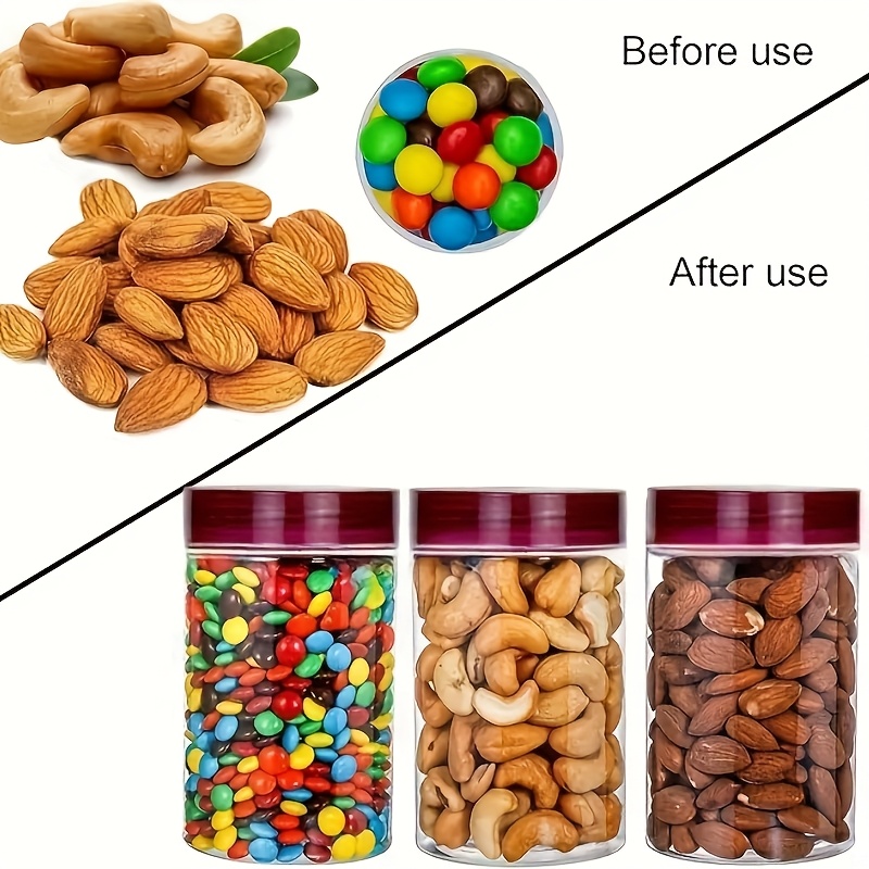 6pcs 600ml/20oz Plastic Airtight Storage Jars with Gasket, Strong Seal, Plastic Mason Jars for Kitchen Use, Suitable for Dried Fruits, Honey, Nuts, Kitchen, and Home Organization