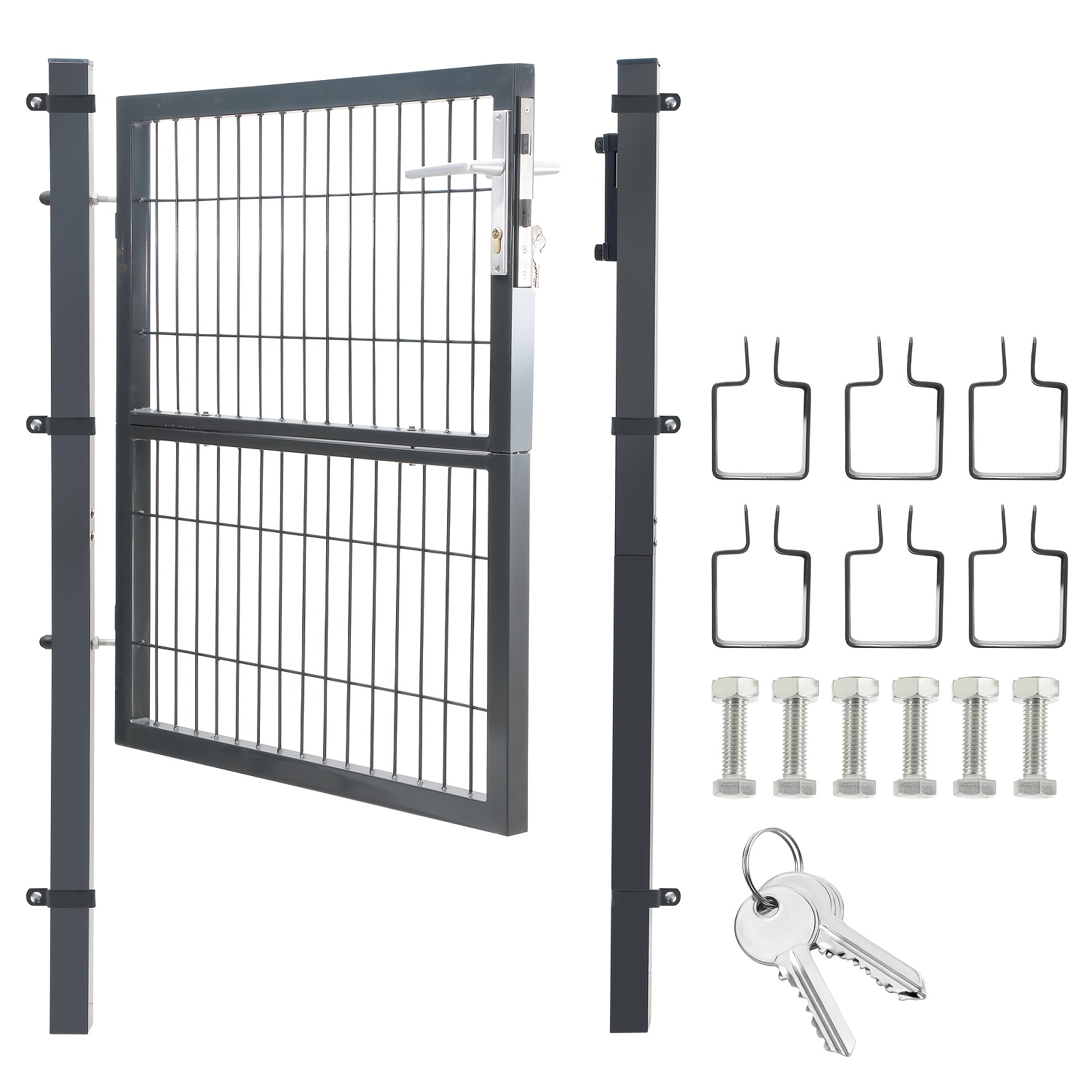 Image of Metal Garden Gate, 100x100cm Galvanized Steel Charcoal Gray Garden Gate, Includes A Door Handle, Lock, And 3 Keys, Sturdy And Durable Fence Gate/yard Gate, Garden Fence Gate