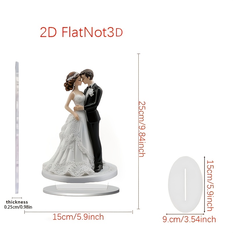 TEMU Figurine 2D Plate, 2D Couple de Mariés - Statue Acrylique Mariée et Adaptée pour , Fiançailles, Décoration de Centre de Table, Cadeau Moderne