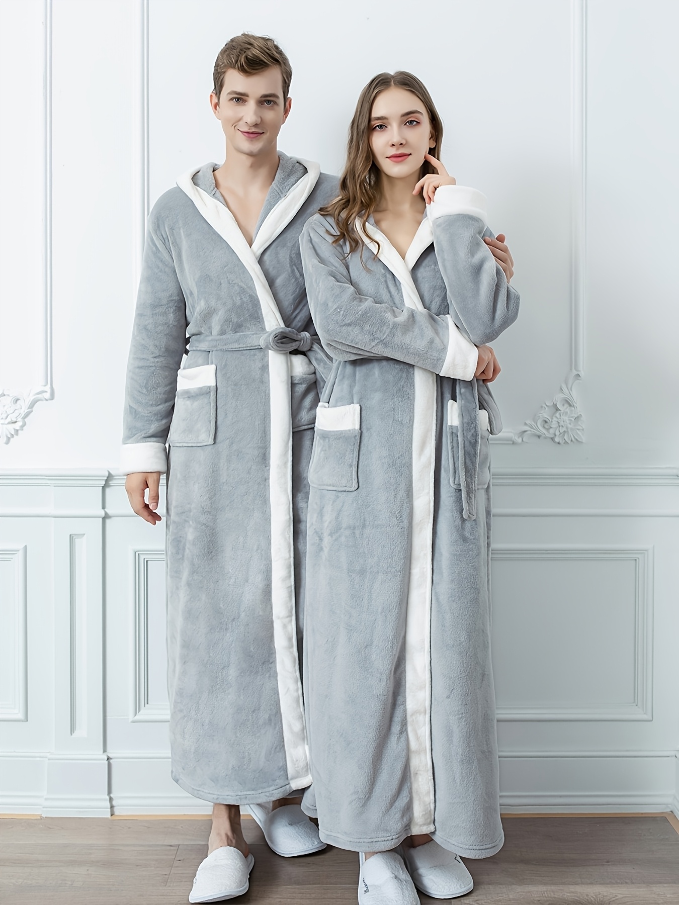 Cotton Bathrobe Mens Grey Dressing Gown With Hood Egyptian