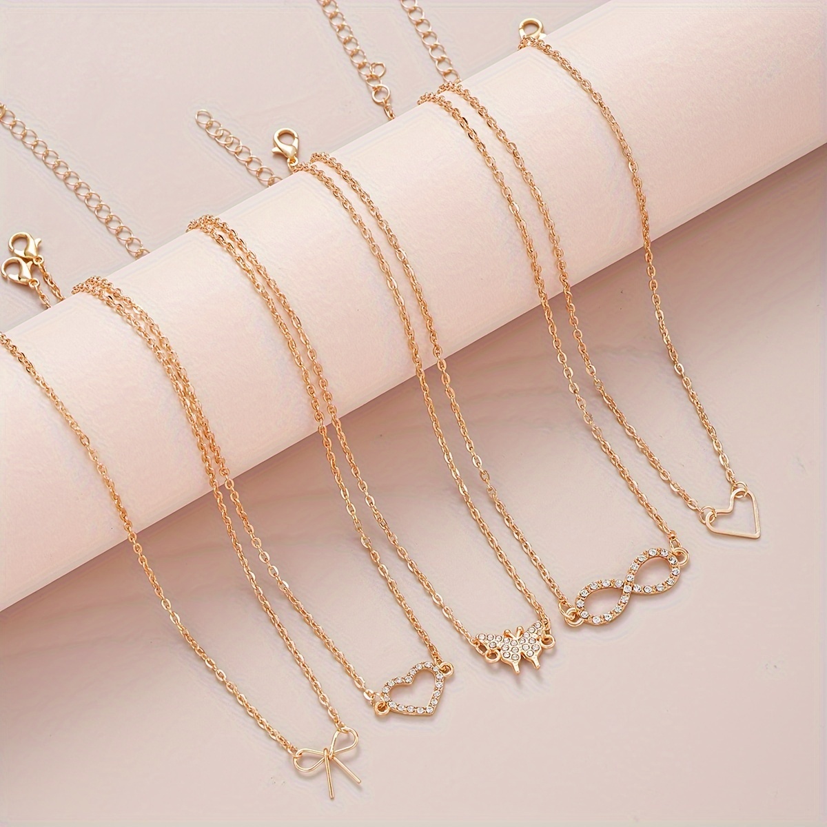 5pcs Easy Korean Bow Infinite 8-character Pendant Necklace Set Women' Vacation Party Gift Anniversary