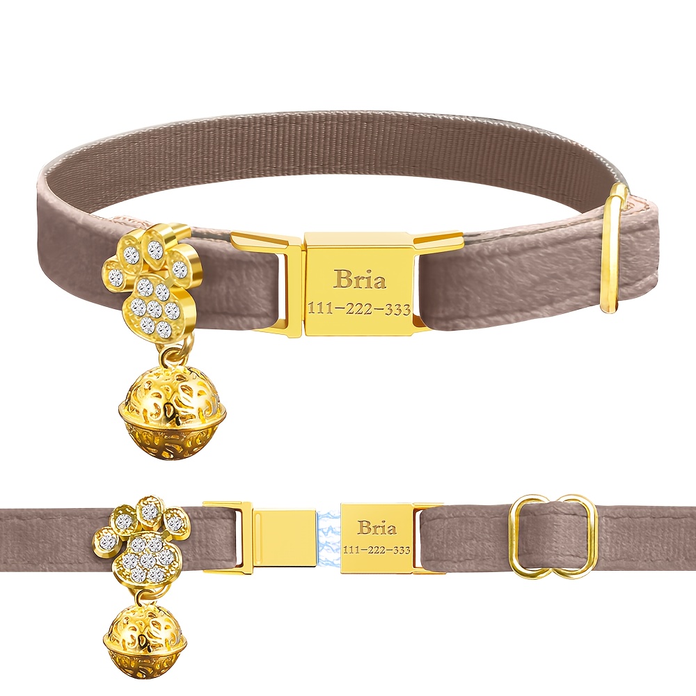 TEMU [customized] New Personalized Detachable Cat Collar - Magnetic , Retro Bell - Safe Quick Release, Customized For Girl And Boy Cats - Velvet