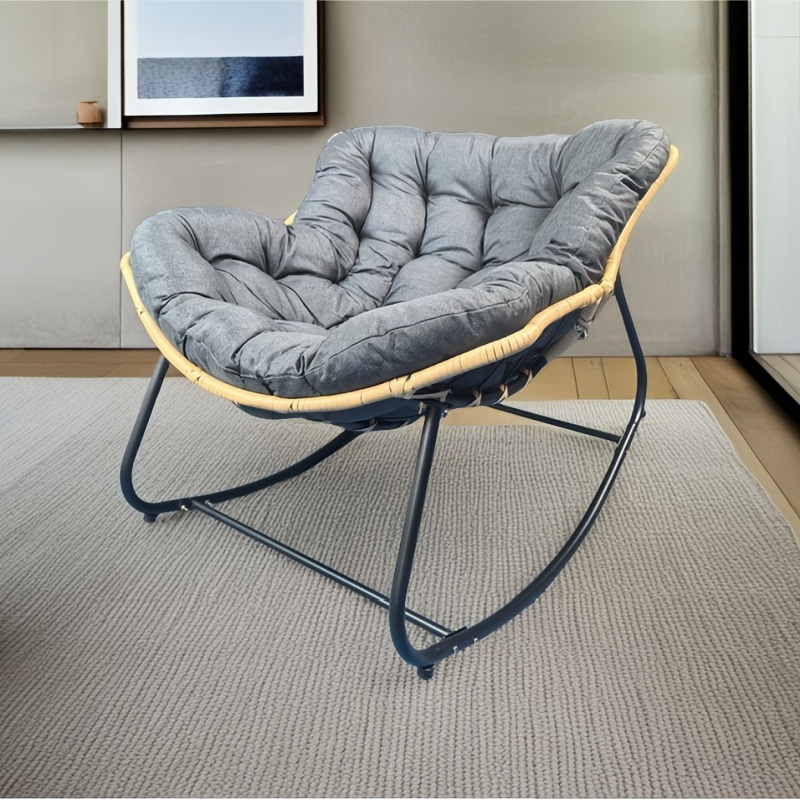 widened and thickened eggshell rattan woven leisure rocking chair classic gray   is durable and   to   large seat surface with high elastic waist support