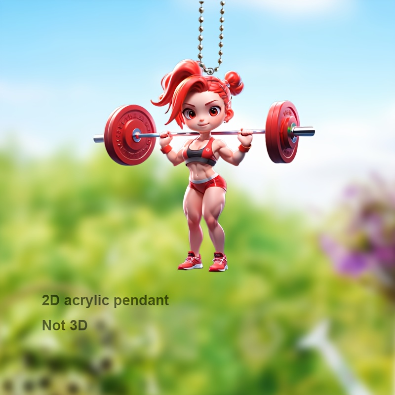 

Vibrant Weightlifting Girl Acrylic Pendant - 2d Fitness Theme Charm For Car Mirrors, Backpacks, Keychains - Ideal Gift For Gym Enthusiasts, Gym Accessories