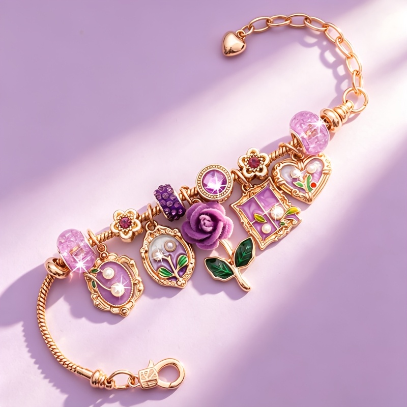 TEMU Pulsera de mujer ajustable chapada con y cuentas florales - Elegante y vintage, adecuada para , bodas, fiestas, uso diario - Regalo para novia,
