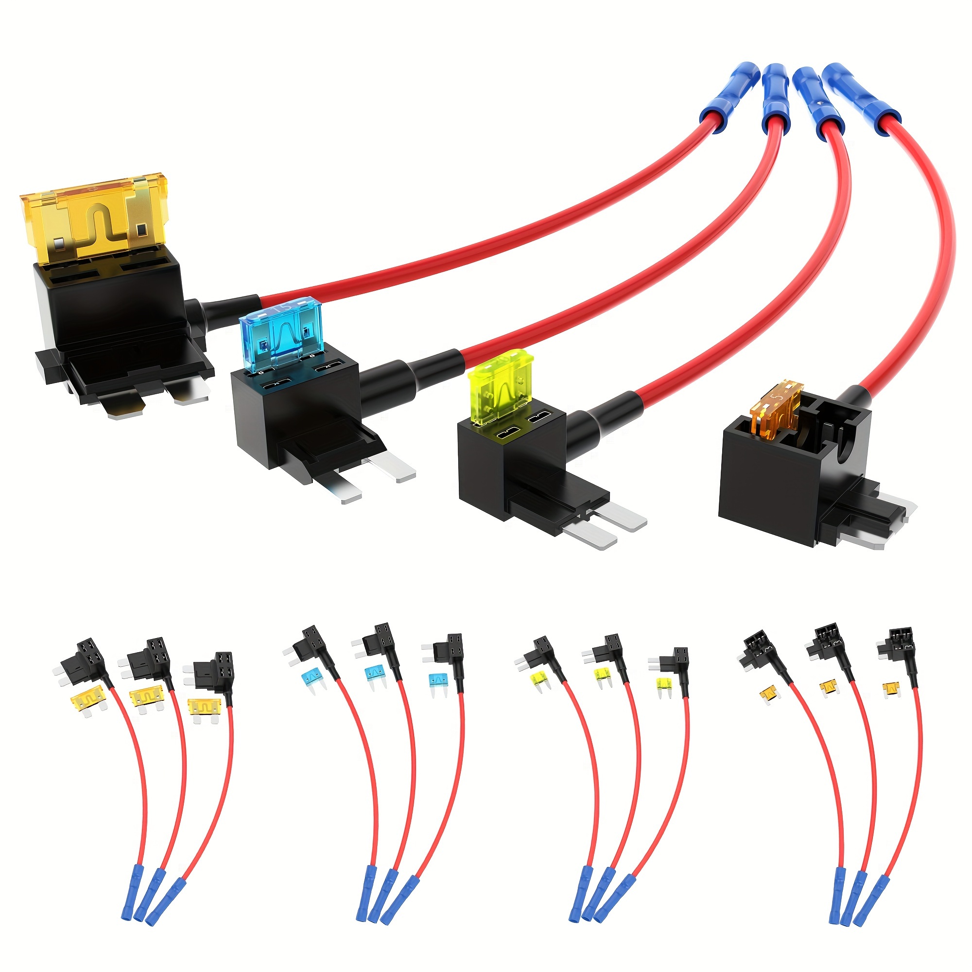 16pcs Mixed With 4 Standard/mini//low Profile Mini Fuse Connectors, Auto Fuse Box Kit, With Medium 5a+ Small 15a+ Small 20a+ 5a Fuse 4pcs Each
