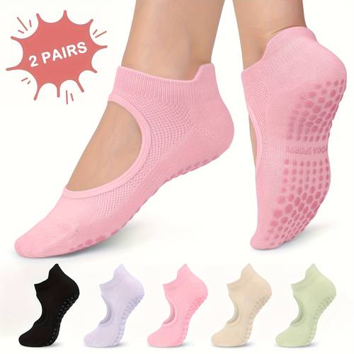 2 paare damen rutschfeste pilates yoga socken - offene zehen mit fußgewölbe, atmungsaktiv für übungen, ballett, - erhältlich in schwarz/beige/rosa/lila/grün, geschenk für pilates & ballett zubehör, strukturierte griffsohle
