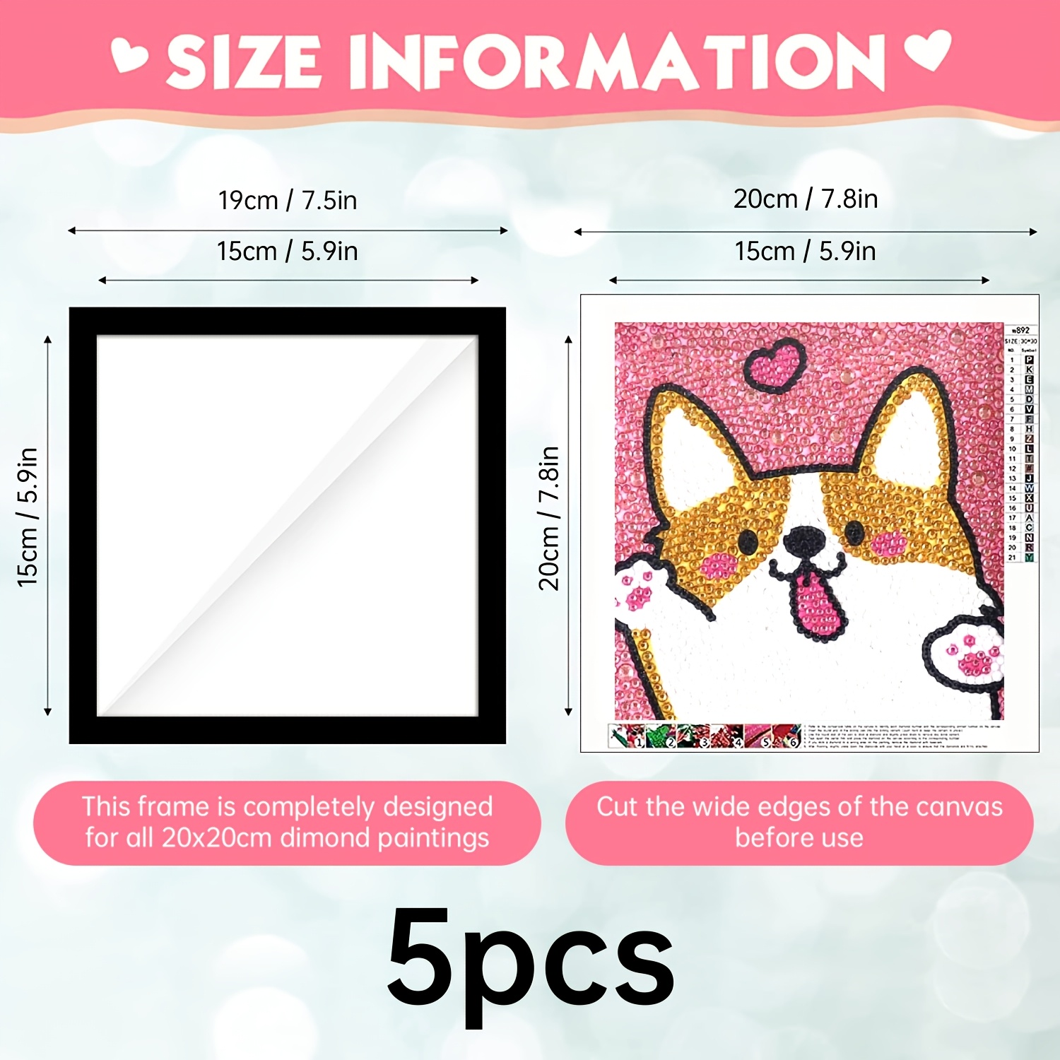 5pcs Diamond Painting Magnetic Frames, For Canvas, Self-adhesive On Back, Home Decorative Frames, Gallery Art Display, Applicable Canvas Size 20 X 20cm