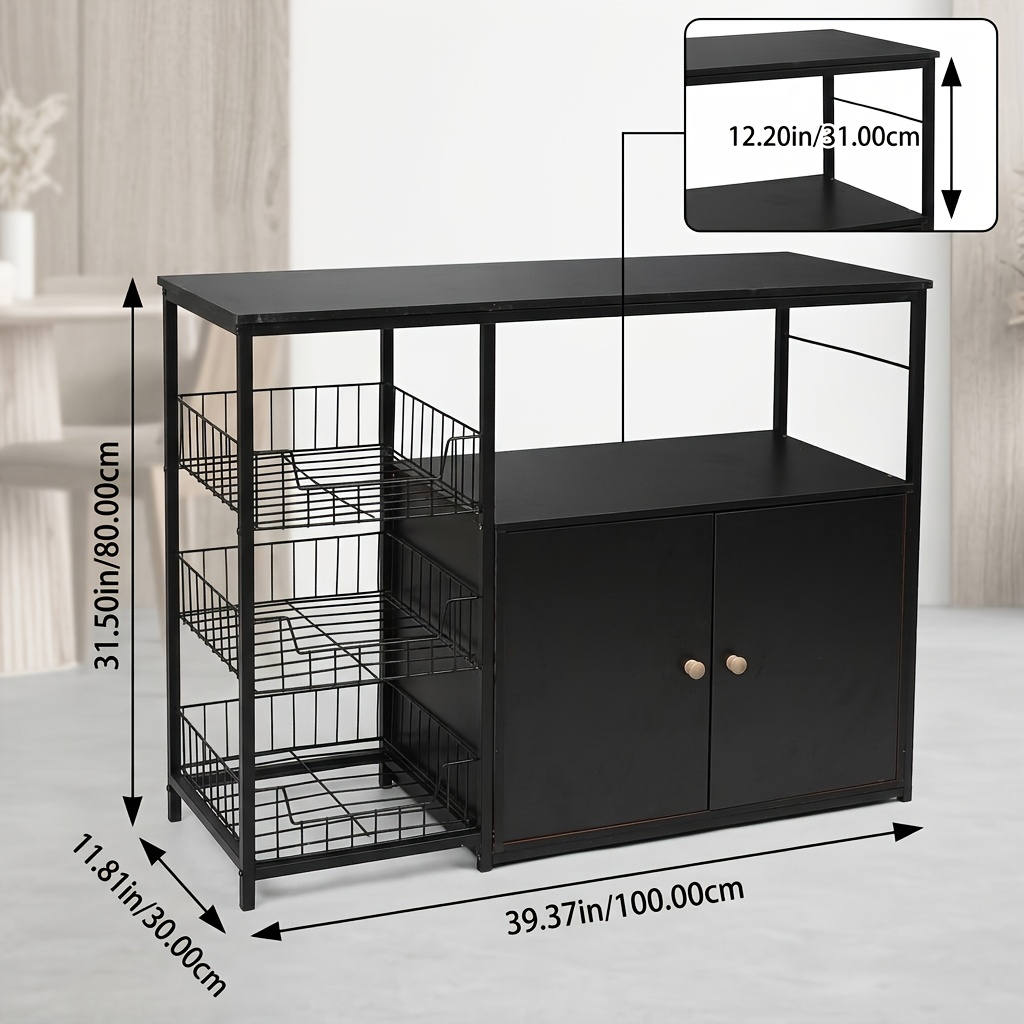 Multifunctional Floor Standing Sideboard Cabinet Kitchen Storage Organizer Microwave Pot Shelf For Home Dining Living Room