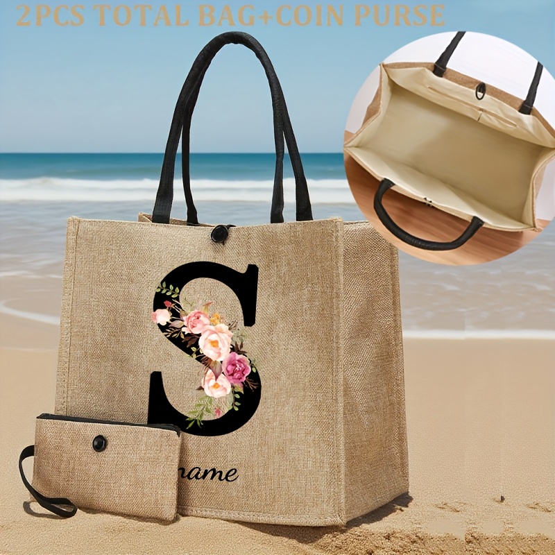 TEMU 2 pièces Sac à Main Femme & Trousse de Beauté Personnalisable - Fermeture à Pression, Tote & Trousse de Beauté Assortie, Idéal pour Voyage,