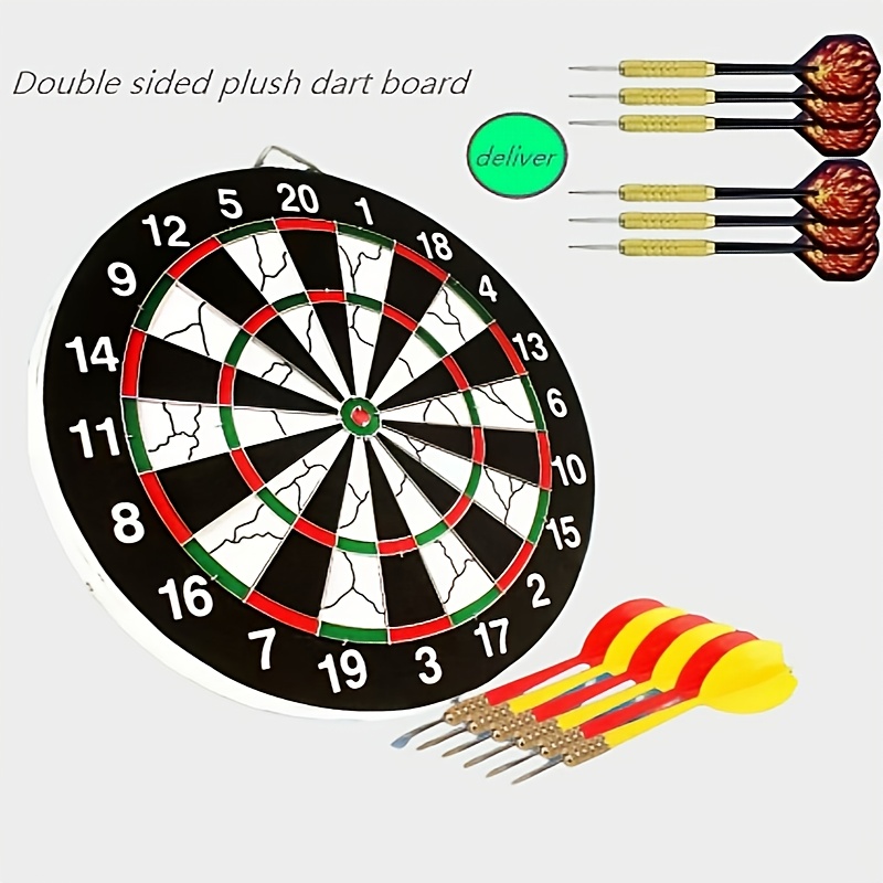 TEMU 1 Set Of 17-inch Dart Board Set, Thick Double-sided Flocking, Solid Alloy Frame, Including 12 Dart Needles, Suitable For Casual Games, , Office Decompression And Relaxation, Etc.