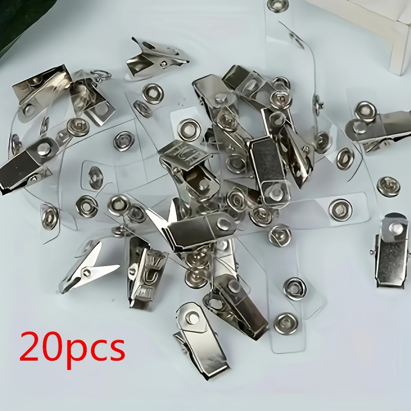 E-shop 2D 10 Stück, 20 Stück - Abzeichenclip, Abzeichenclip Metall mit transparentem Kunststoff PVC-Band, für Ausweis, Ausweishalter und Bankkarte