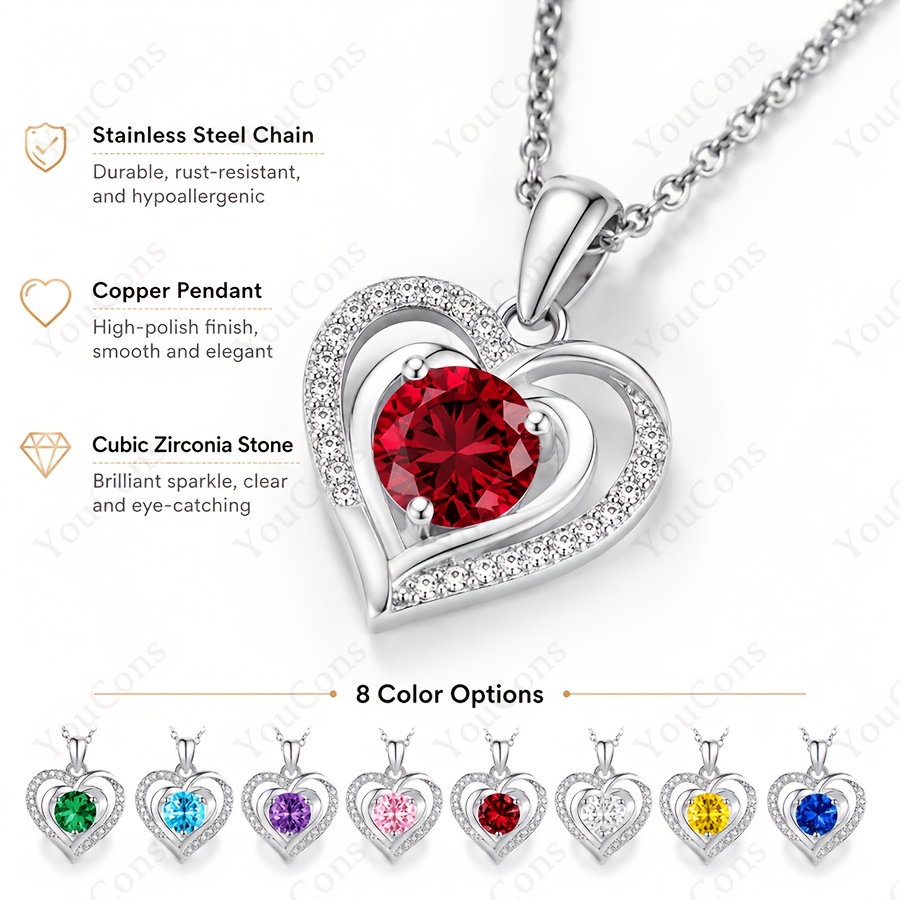 Double Heart Cubic Synthetic Zirconia Pendant Necklace Set