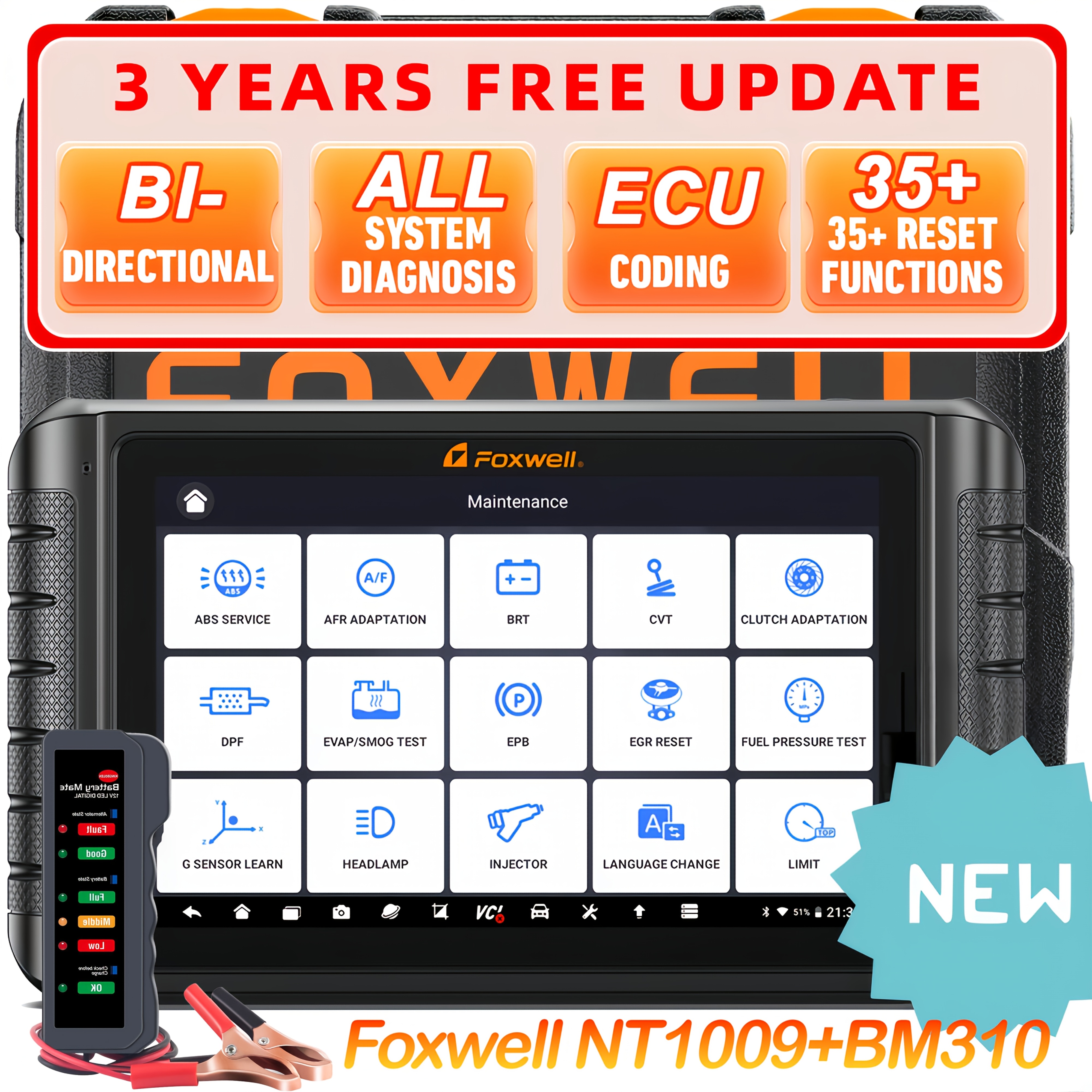 Image of Foxwell Nt1009+bm310 Advanced Wireless Automotive Diagnostic Scan Tool Scanner Full System Ecu Reset Car Scanner 35+ Maintenance Services Automotive Code Reader For All Cars
