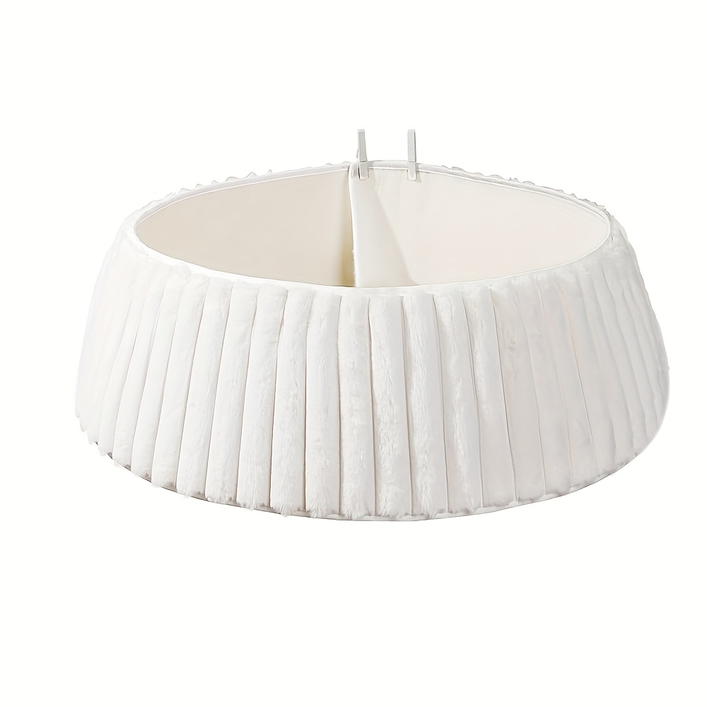 TEMU Coffre de sapin de Noël 28 pouces, col de sapin rustique blanc de luxe en fausse fourrure pelucheuse avec motif texturé à rayures, jupe de sapin