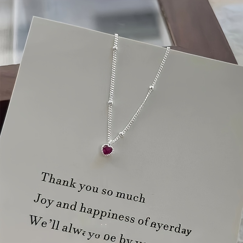 316 Stainless Steel Rose Pink Heart Synthetic Zirconia Necklace, Minimalist Thin Chain Collarbone Necklace, Delicate and Skin, Suitable for Daily Commuting, Office Wear, and Mature-Casual Styles, an Ideal Gift for Girlfriends, Best Friends