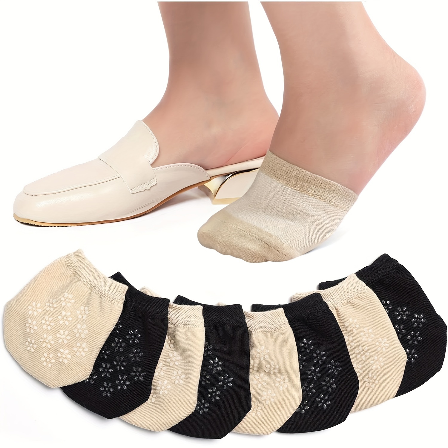 

4 Pairs No Show Half Socks, Non-slip Hidden Toe Covers Invisible Socks, Women's Stockings & Hosiery