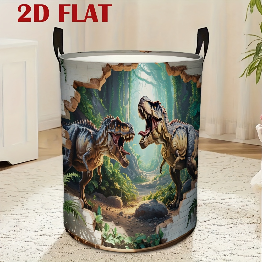 TEMU Dirty Clothes Hamper, Dinosaur Wall And Forest Pattern, Polyester Storage Basket, Laundry Basket, Suitable For Bedroom, Laundry Room, Dormitory