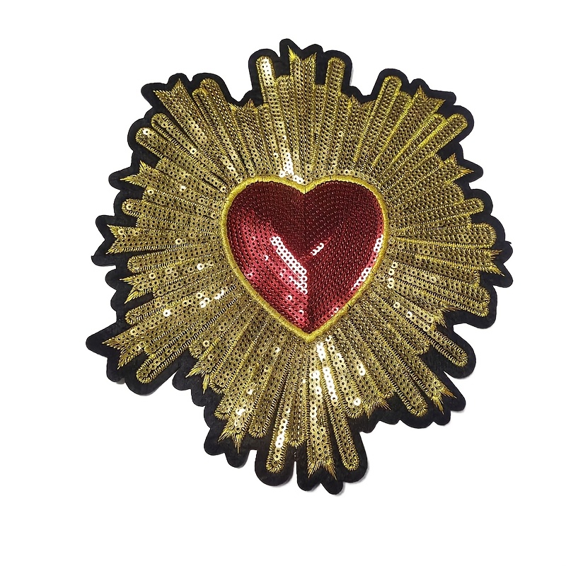 1pc Glitter Sequin Heart Embroidery Patch - Vibrant Diy Iron-on Suitable For Clothing, Jackets, Bags, And Crafts - , Perfect Gift Idea