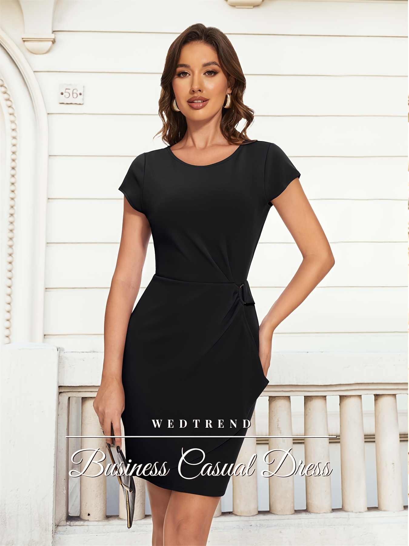 women's cocktail midi dress ruched 50s vintage work dresses cap sleeve business  casual dress - women's clothing - Temu