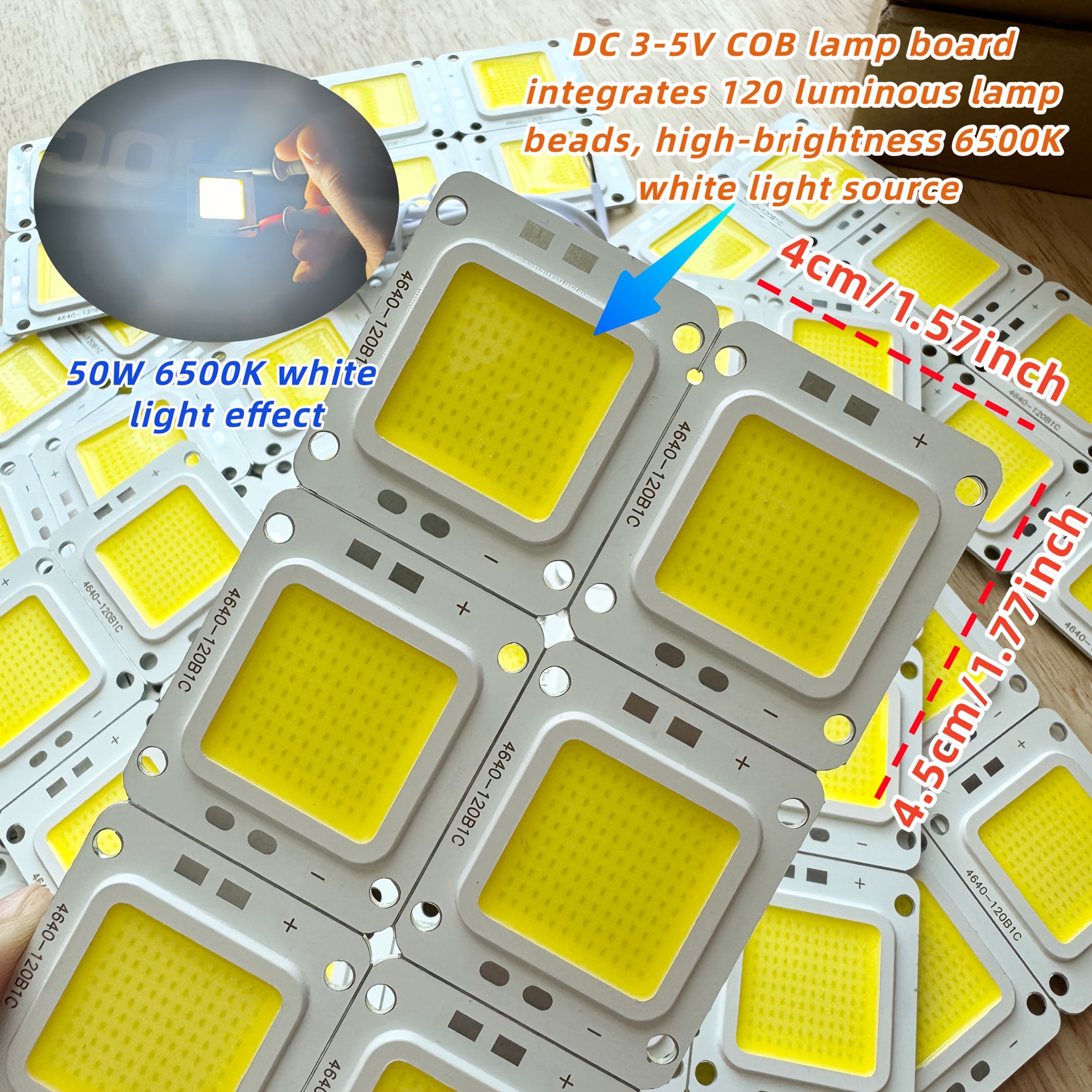 3pcs of 50W High-Brightness COB Light Board,   3-5V Low Voltage, 6500K High-Brightness White Light LED Lighting Board, The Light Board Integrates 120 Luminous Lamp Beads, LED Lamp Sheet