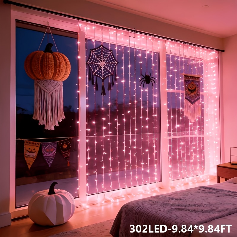 TEMU Rideau féérique à LED 102/202/302, guirlande lumineuse d'intérieur USB (rose), 8 clignotants, convient pour la décoration de de fenêtre, la