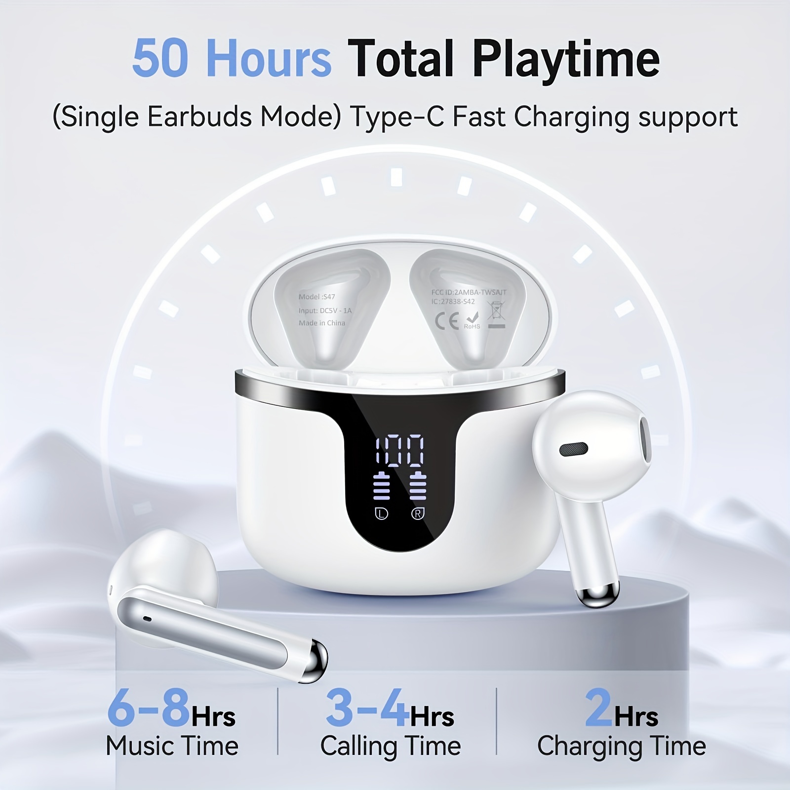 Trådlösa hörlurar, 5.3, 13 mm horn, inbyggd bruselimineringsmikrofon, Type-C snabbladdningsfodral, stereo, för IPhone/Android Gaming Business Spo_voghion.com
