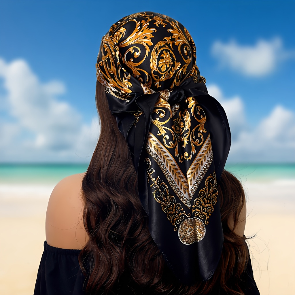 TEMU 1 90 * 90cm Outdoor Scarf, Fashionable Print Women's Thin Scarf, Seasonal Scarf, Classic Letter Scarf, Square Fashionable Versatile Women's Scarf, Y Soft Scarf, Headband, Scarf, Hair Accessory