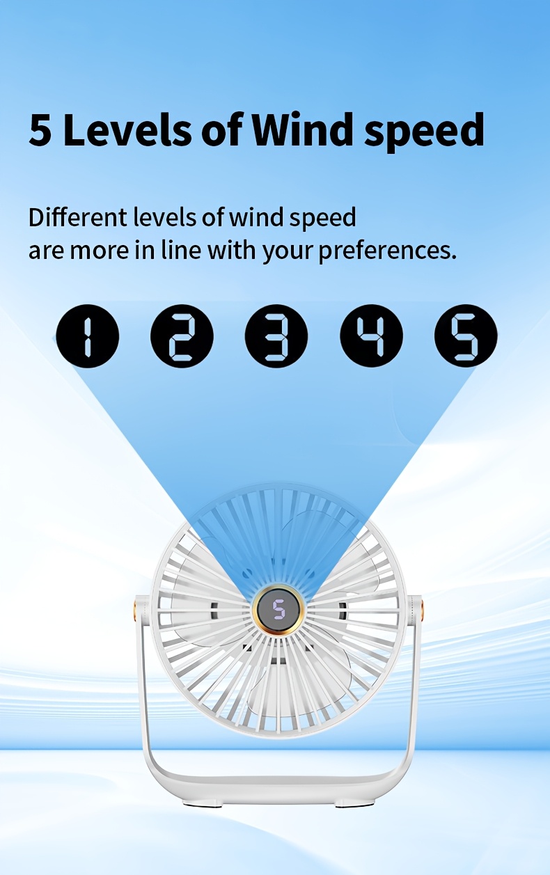 jkuoo portable desktop fan with 360 rotation quiet brushless motor 5 speed adjustable settings night light feature usb charging for long   ideal for   camping fishing details 3