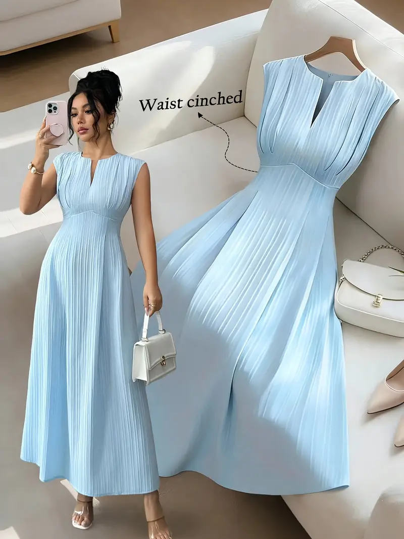blue short sleeve cinched waist midi dress Flouryn Plus Size Blue Chiffon Midi Dress Wedding Guest Semi Formal Dresses Elegant Cinched Waist Short Sleeve Collar Regular Fit A-Line Flounce Hem