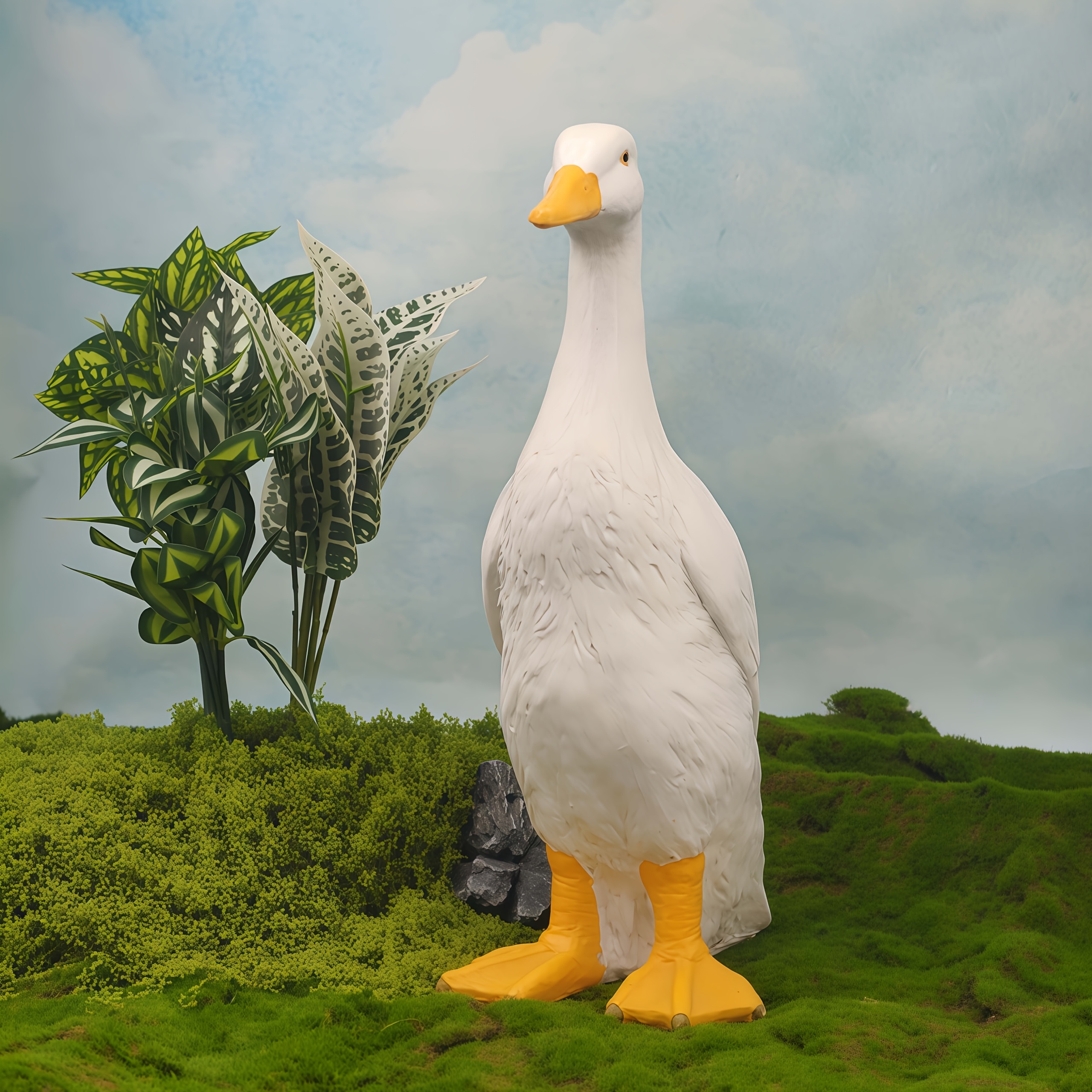 Image of 1pc Exquisite Big Duck Ornament, Resin Craft, Animal Theme Home Decor, Indoor Outdoor Decorative Sculpture