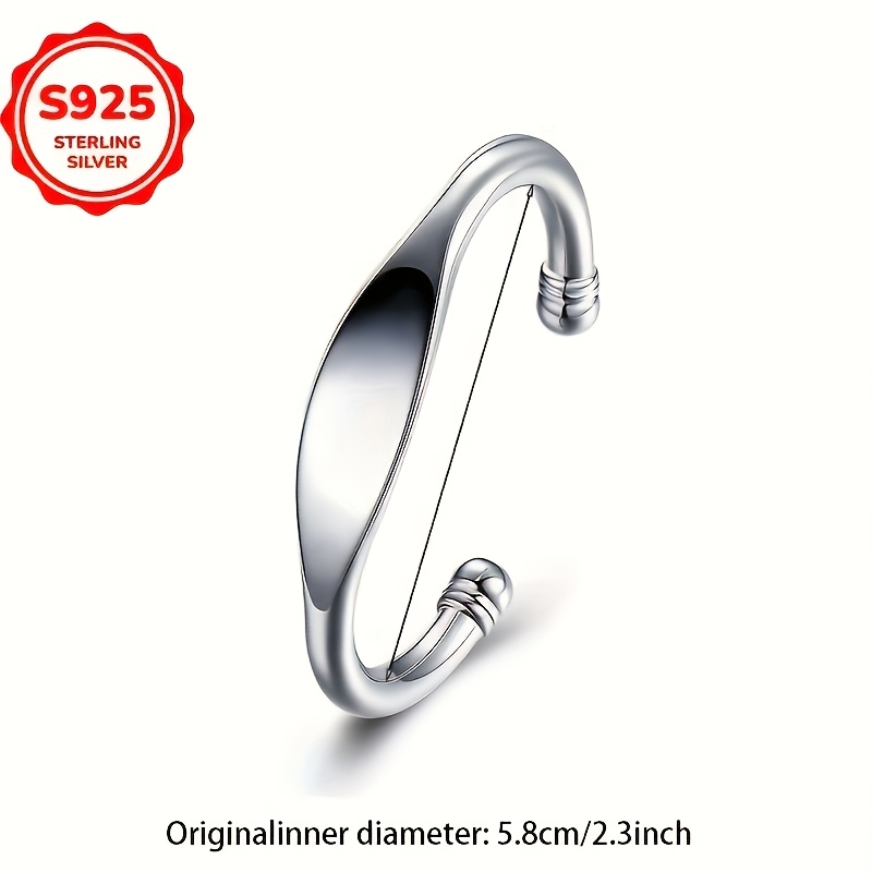 925 Hypoallergenic C-Shaped Medium Flat Open Ring Bracelet