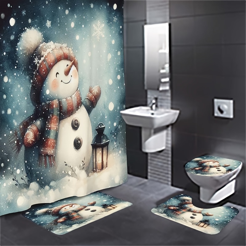 

1/3/4pcs Christmas- Shower Curtain Set, Snowman Pattern, Shower Curtain And -slip Mat - Set, 12 Shower Curtain , Polyester , , Universal Bathroom Decoration, Moving , Christmas Decoration