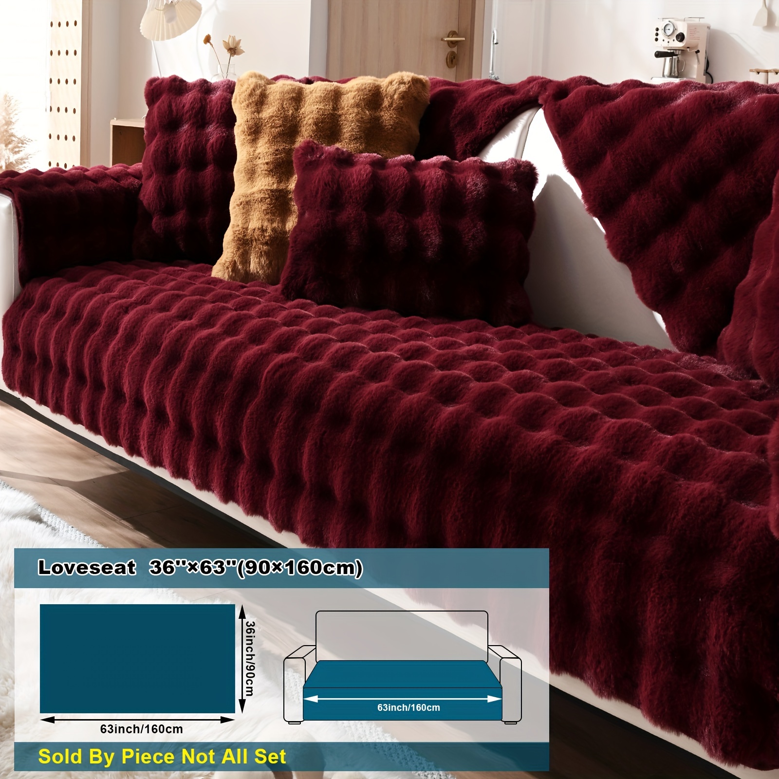 Image of 1pc Of Bubble Rabbit Plush Sofa Cushion, Segmented Solid Color Modern Sofa Cover, Non-slip Furniture Protection Cover, 1300 High Gram Weight