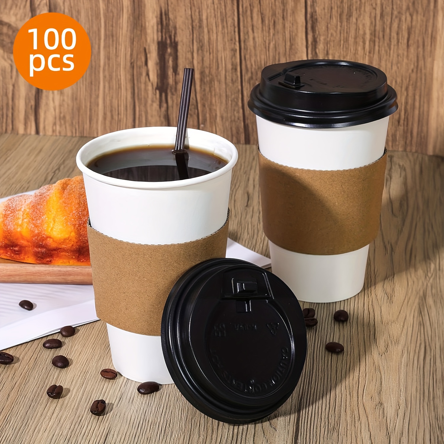 

100pcs Disposable Coffee Cups With Lids, Disposable Paper Cups, Sleeves And Stirrers, To Go Hot/cold Coffee Cups For Easy Sorting, Parties, Birthdays, And Gatherings When Going Out 16oz 13.2in