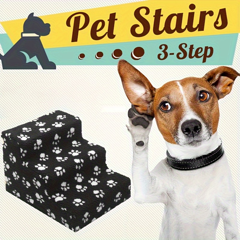 

Comfortable High-density Foam Pet Stairs, Breathable & Heavy-duty Dog Steps For Couches, Beds, Chairs, Wool Fabric With Paw Pattern, Suitable For Extra Small To Large Breeds