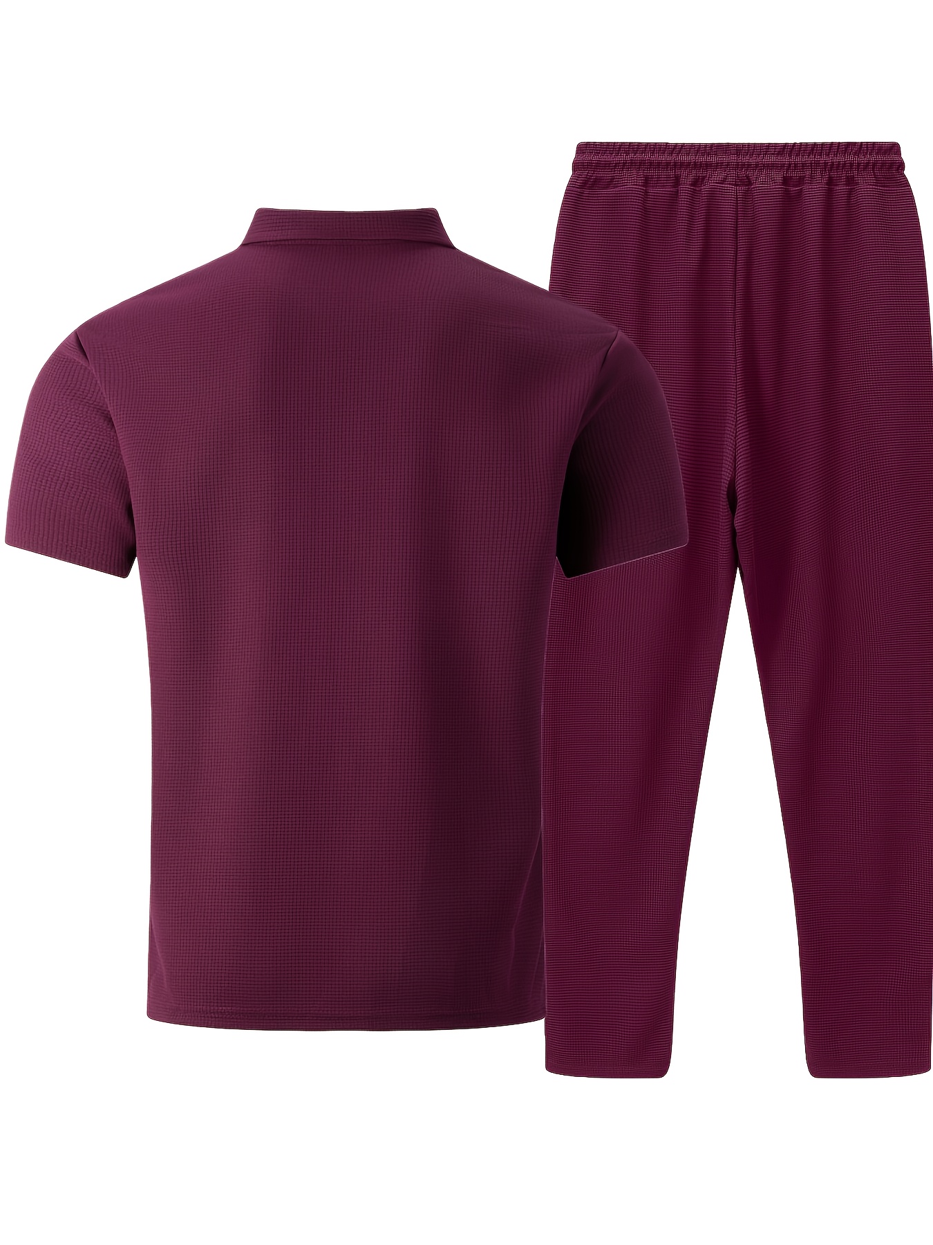 Men's Waffle Knit Casual Double-Pocket Short-Sleeve Shirt with Athletic Long Pants Set