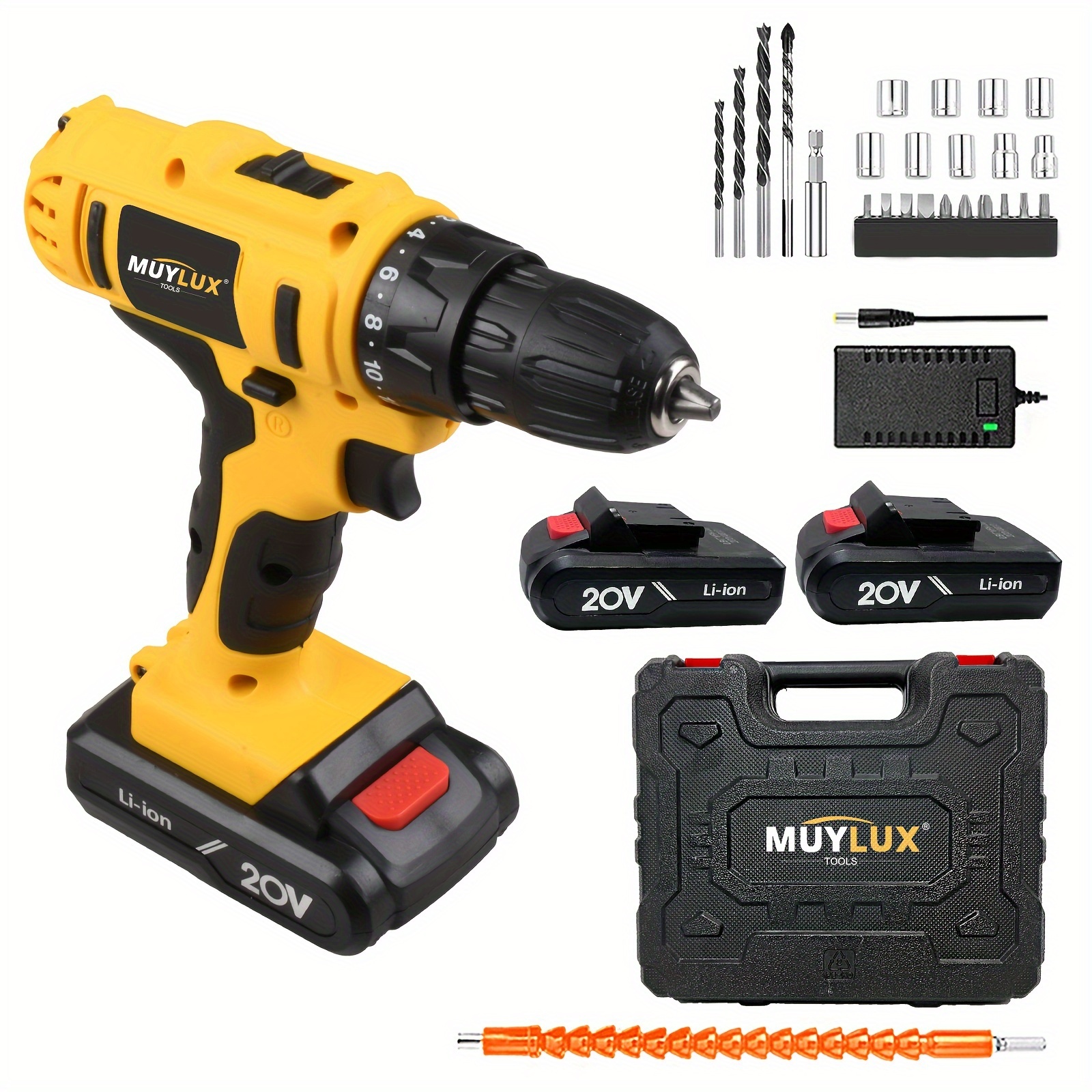 

20v Cordless Drill Set, 18+1 Clutch Electric Drill With With 2ah Battery, 3/8 Inch , 45nm, 2- , , 2 Batteries And Fast Charger For Screwdriving And Drilling