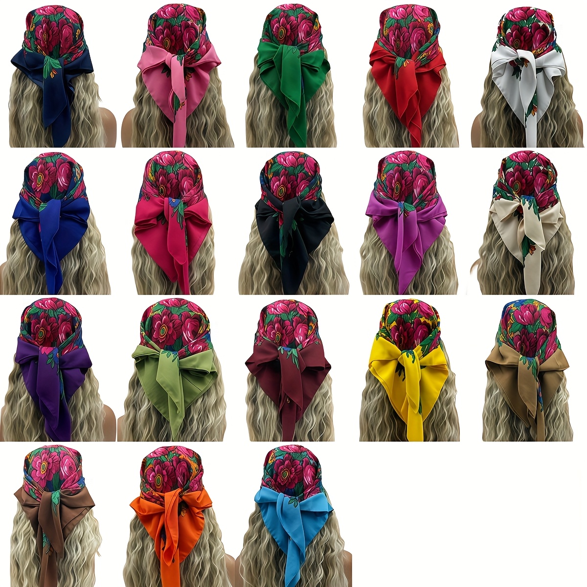 TEMU Ensemble de 18 foulards pour à imprimé floral, bandana bohème, turban, hijab, foulard carré, foulard pour cheveux multicolore pour femmes, usage