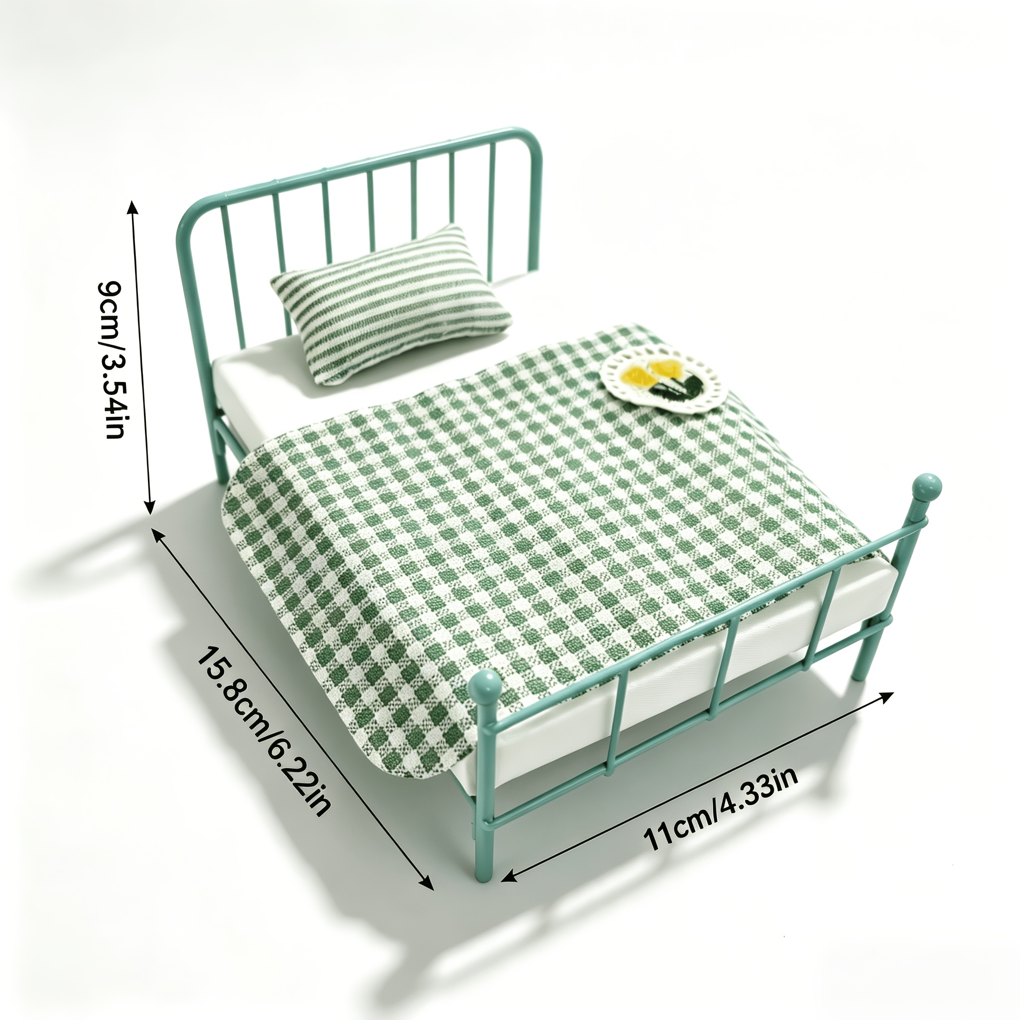 TEMU Mini lit en fer à l'échelle 1:12 - Ornement de modèle de meubles micro, avec oreiller, parfait pour et les passionnés, ensemble de meubles de