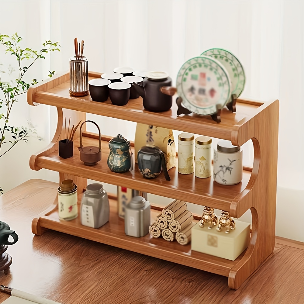 

1pc Wooden , Multipurpose Organizer For Tea , , And Tableware Display, Countertop Cup Stand Small Shelves