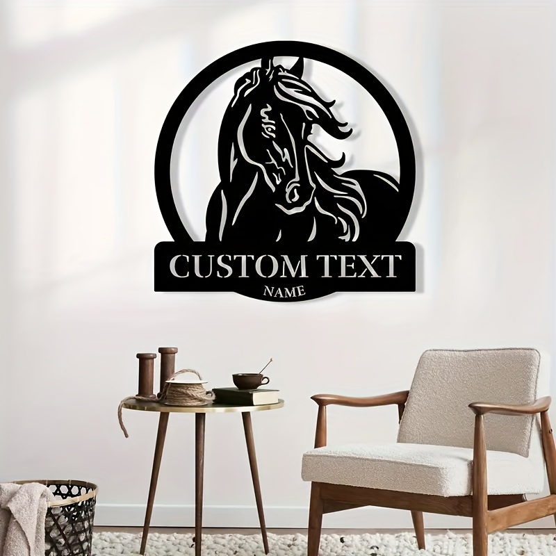 

1pc Boho Style Personalized Metal Wall Art With Custom Text - Horse Silhouette Family Name Sign For Home, Living Room, Bedroom, Porch & Patio Decor - Ideal Gift And Personalized Decoration