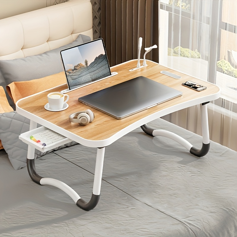 ultra large multi functional laptop bed table portable tray holder with cup holder drawer usb fan and light stable durable and foldable for eating reading and writing details 1