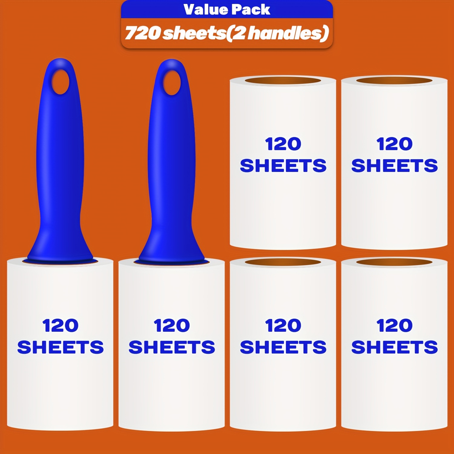 E-shop Extra Klebrige Fusselrollen für Tierhaare, 240/480/720 Blatt Set, Hunde- und Katzen-Fusselentferner für Kleidung, Möbel, Teppich, mit Griff und