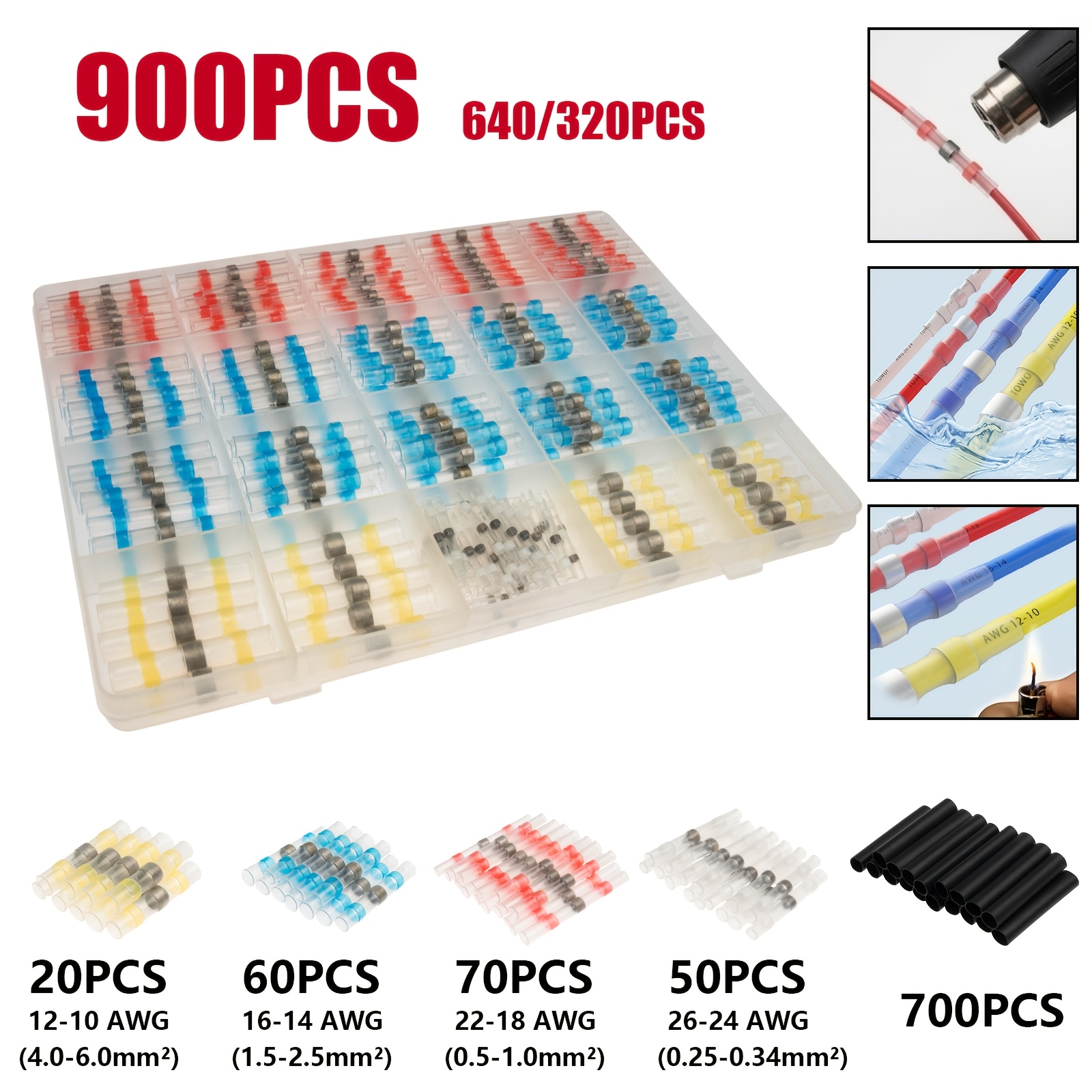 1000PCS Solder Sleeve Heat Shrink Wire Butt Splice